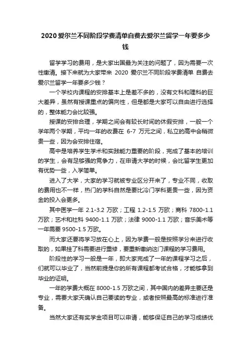 2020爱尔兰不同阶段学费清单自费去爱尔兰留学一年要多少钱