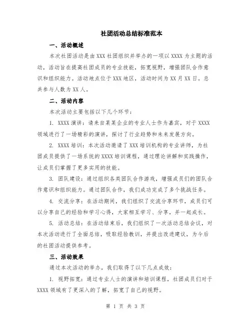 社团活动总结标准范本