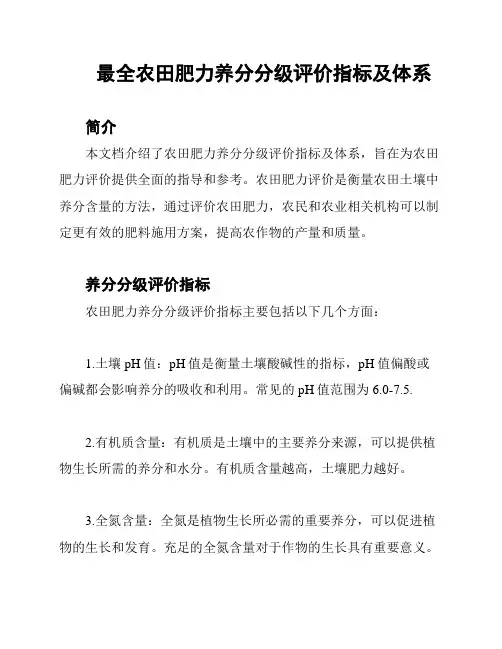 最全农田肥力养分分级评价指标及体系