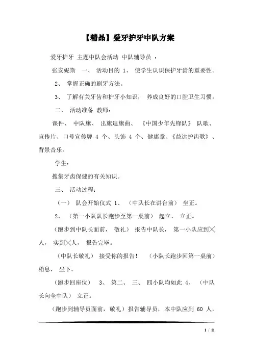 【精品】爱牙护牙中队方案