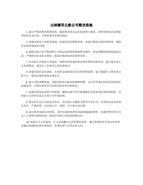 出纳挪用公款公司整改措施