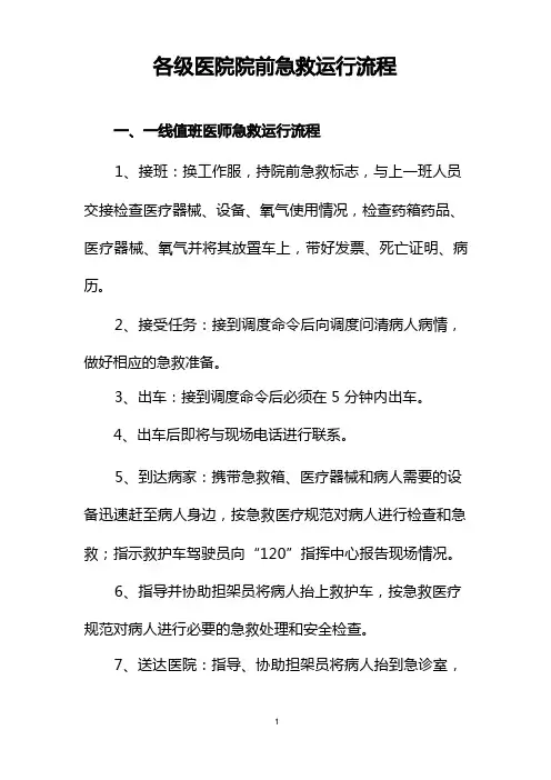 各级医院院前急救运行流程