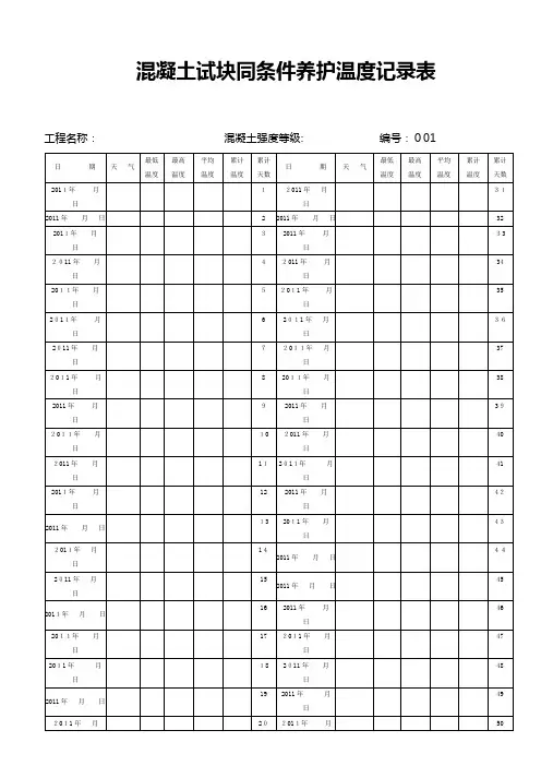 同条件养护温度记录表(结构实体检查专用)