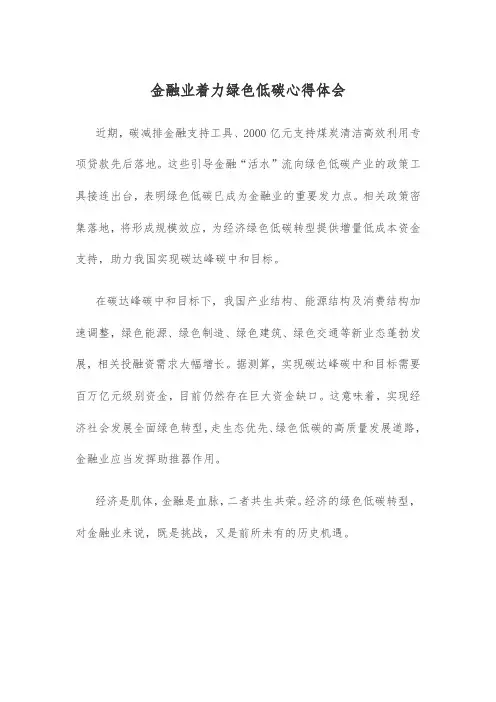 金融业着力绿色低碳心得体会