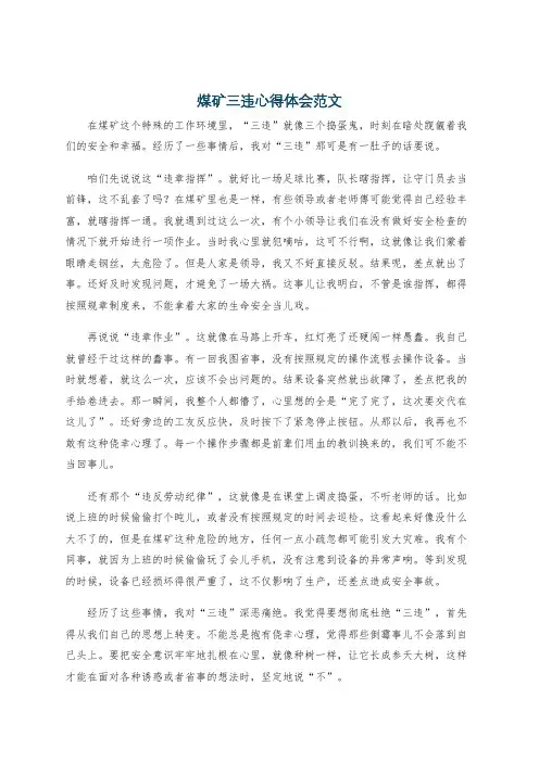 煤矿三违心得体会范文