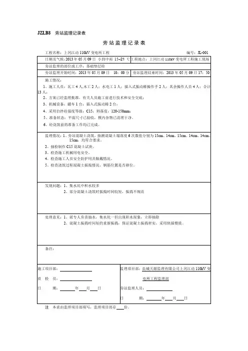 1、旁站监理记录表(基础垫层)