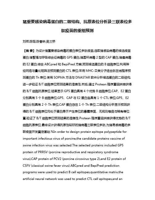 猪重要感染病毒蛋白的二级结构、抗原表位分析及三联表位多肽疫苗的重组预测