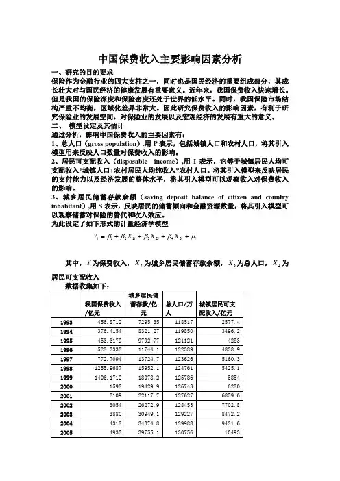 中国保费收入主要影响因素分析