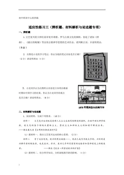 2018年中考适应性练习三(辨析题、材料解析与论述题专项) (1)