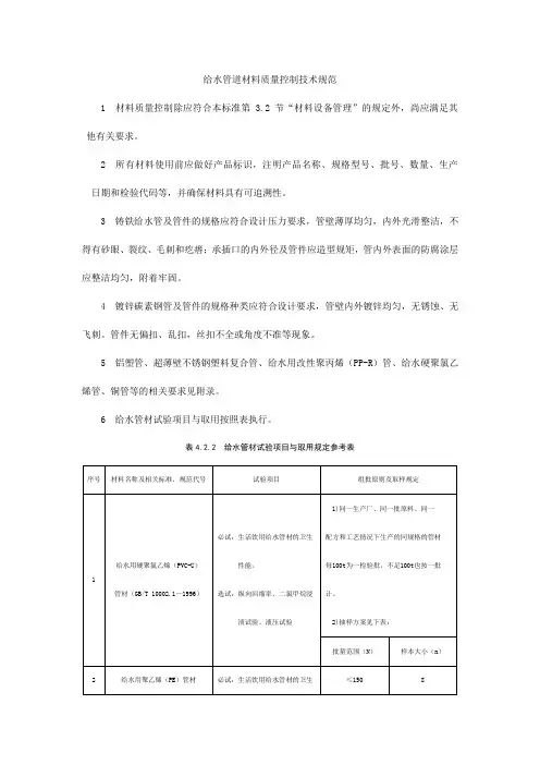 给水管道材料质量控制技术规范