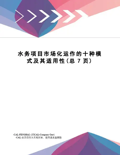 水务项目市场化运作的十种模式及其适用性