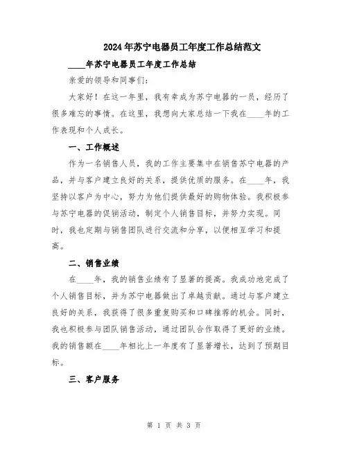 2024年苏宁电器员工年度工作总结范文