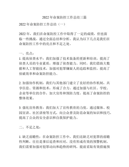 2022年命案防控工作总结三篇
