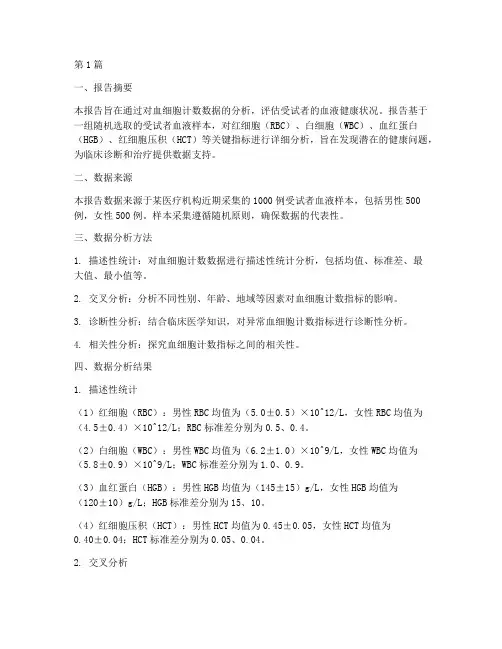 血细胞计数数据分析报告(3篇)