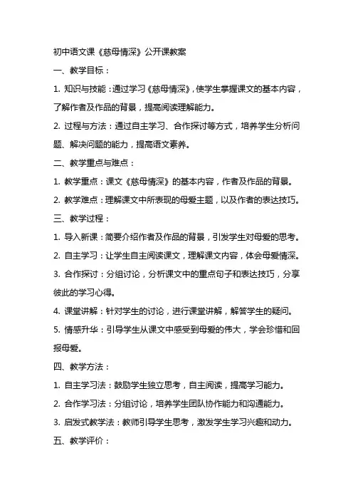 初中语文课《慈母情深》公开课教案