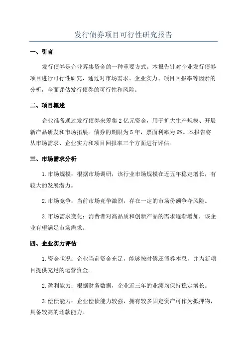发行债券项目可行性研究报告