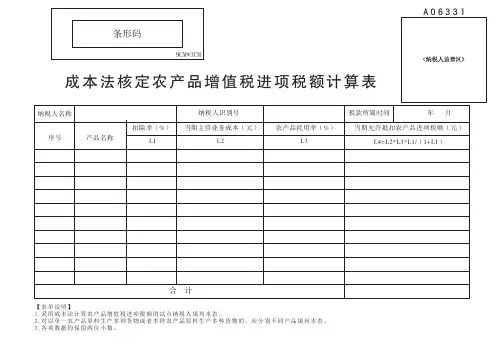 成本法核定农产品增值税进项税额计算表