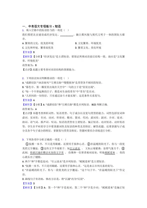 初中中考 语文 短语练习题(Word版)