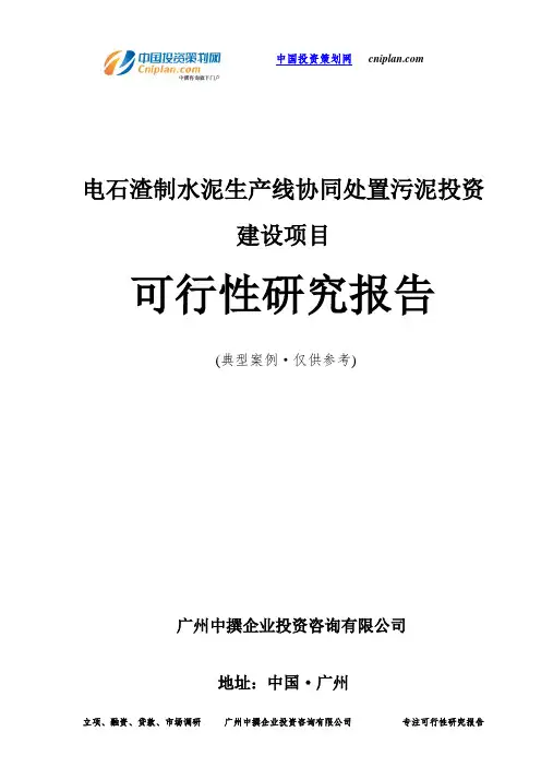 电石渣制水泥生产线协同处置污泥投资建设项目可行性研究报告-广州中撰咨询