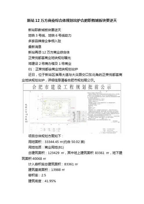 新站12万方商业综合体规划出炉合肥职教城板块要逆天