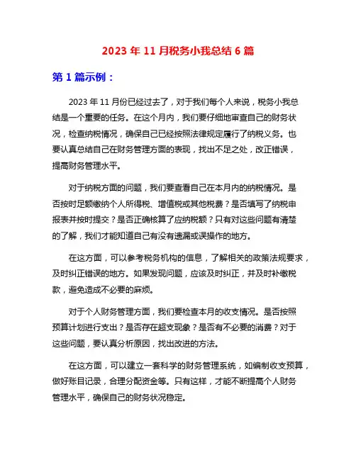 2023年11月税务小我总结6篇