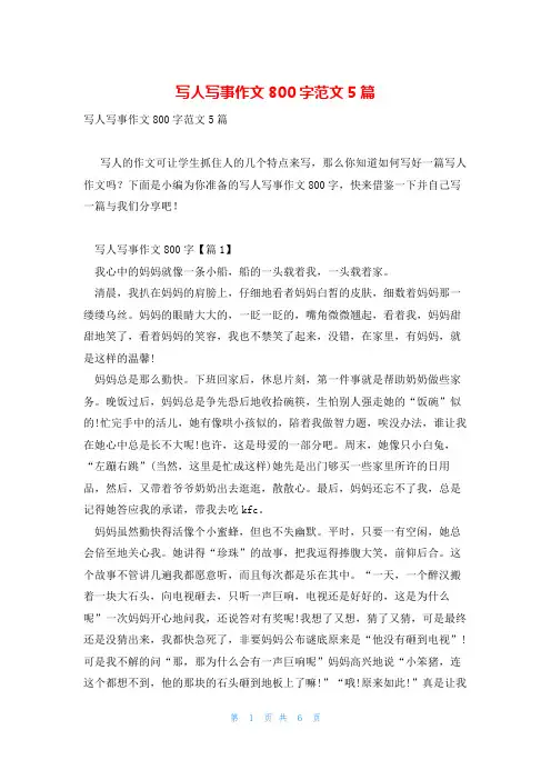 写人写事作文800字范文5篇