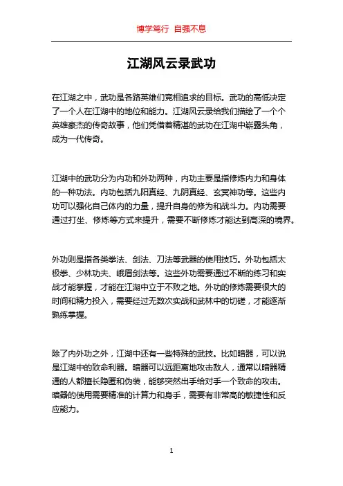 江湖风云录武功