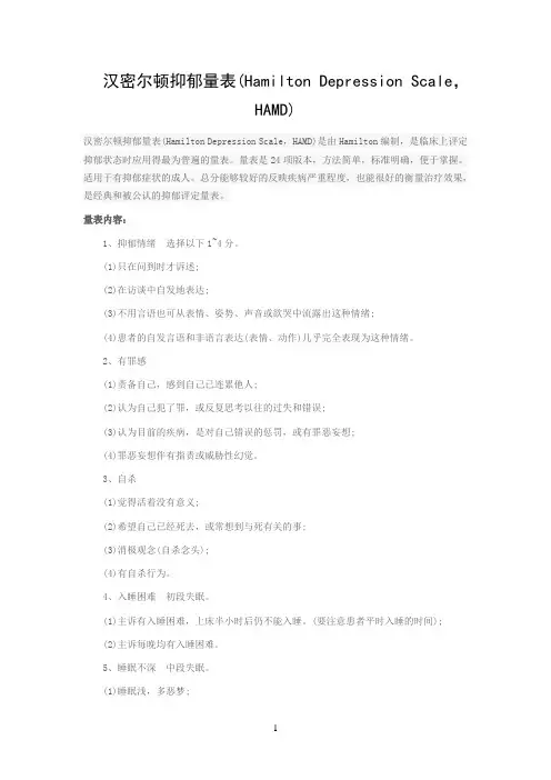 汉密尔顿抑郁量表(17项)