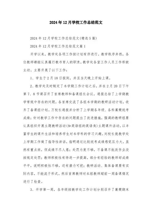2024年12月学校工作总结范文