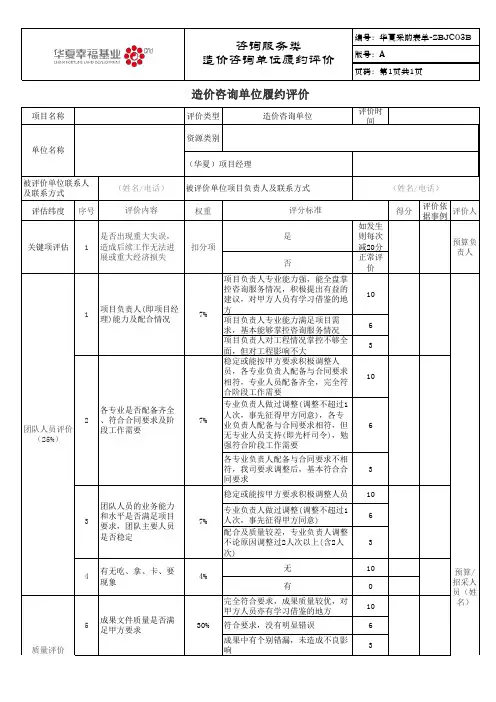 咨询服务类(造价咨询)履约评价