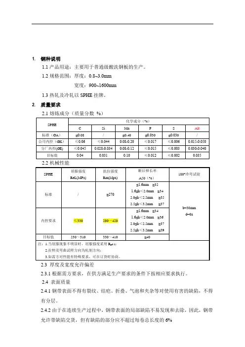SPHE钢种作业指导书)