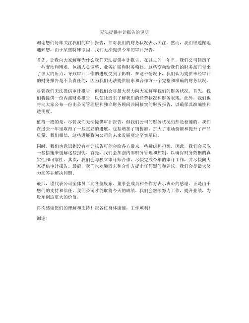 无法提供审计报告的说明