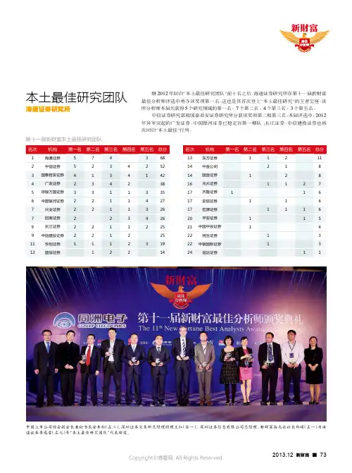 第十一届新财富最佳分析师评选榜单
