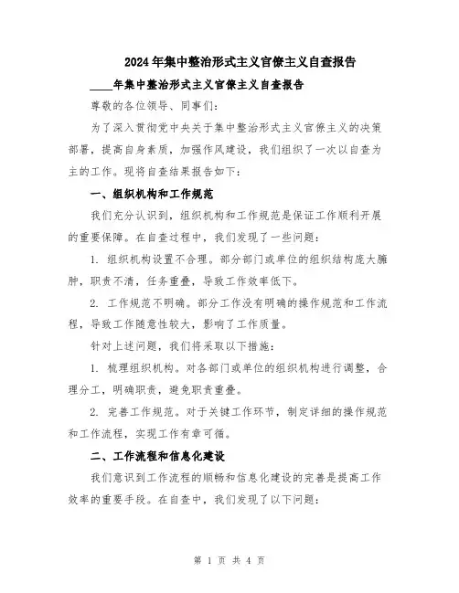 2024年集中整治形式主义官僚主义自查报告