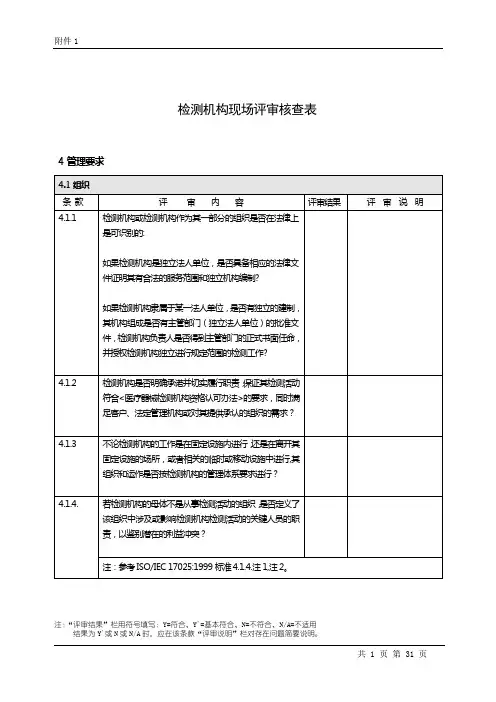 检测机构现场评审核查表