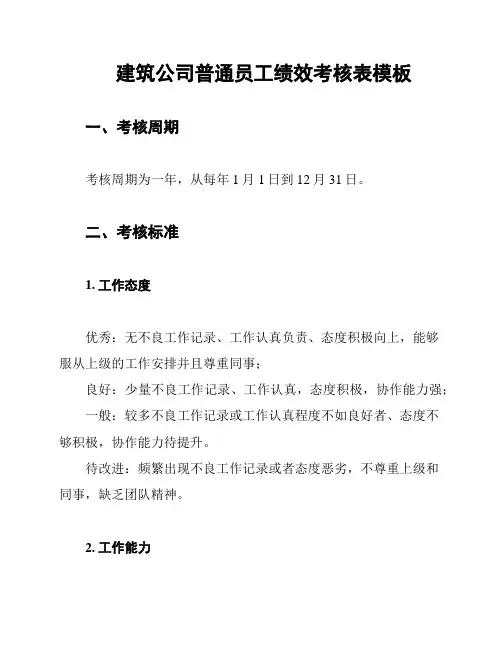 建筑公司普通员工绩效考核表模板