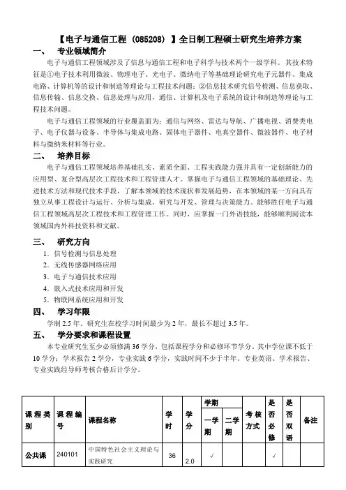 (085208)电子与通信工程(专业学位)培养方案