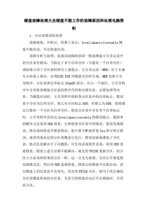 硬盘故障处理大全硬盘不能工作的故障原因和处理电脑资料