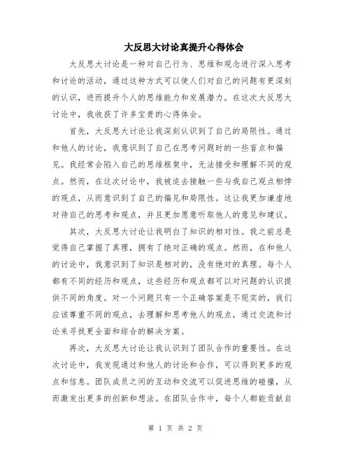 大反思大讨论真提升心得体会