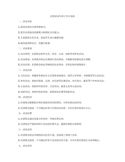 社团活动年度工作计划表