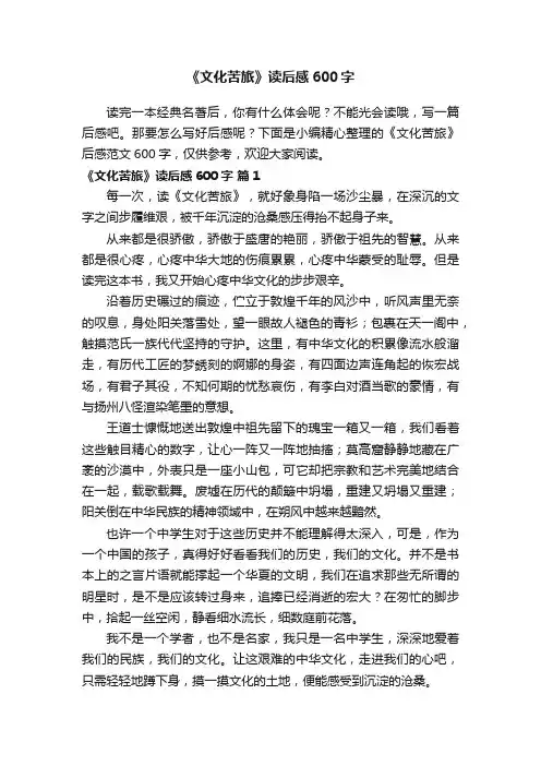 《文化苦旅》读后感范文600字（精选14篇）