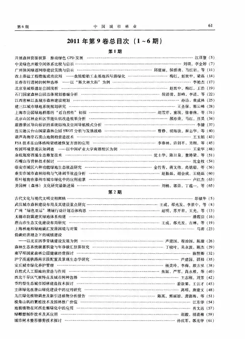 《中国城市林业》2011年第9卷总目次(1～6期)