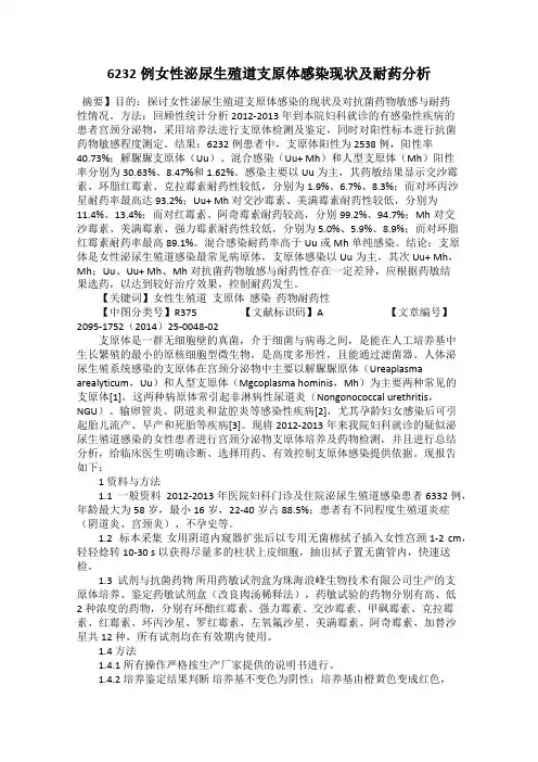 6232例女性泌尿生殖道支原体感染现状及耐药分析