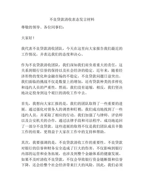 不良贷款清收表态发言材料