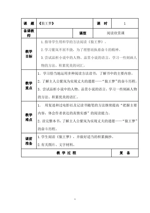 《狼王梦》阅读欣赏课