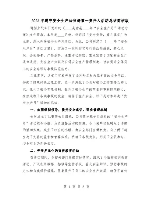 2024年遵守安全生产法当好第一责任人活动总结简洁版（5篇）