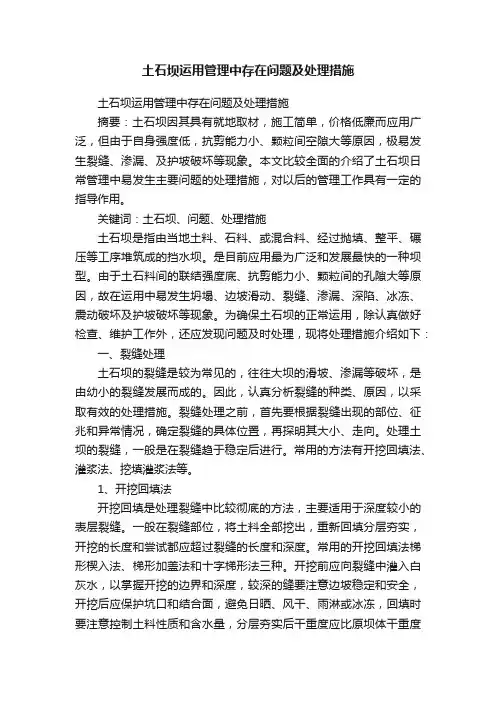 土石坝运用管理中存在问题及处理措施