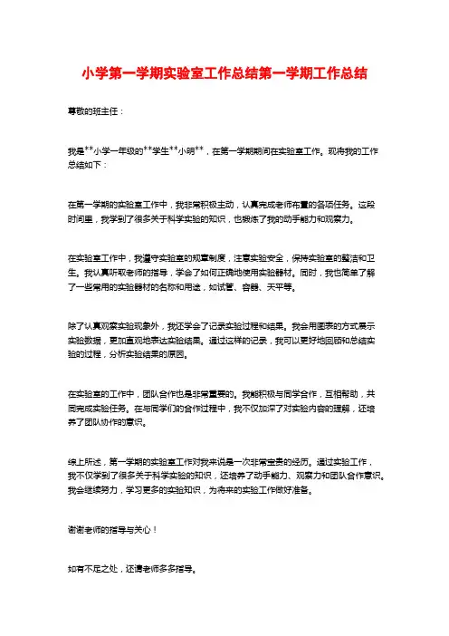 小学第一学期实验室工作总结第一学期工作总结