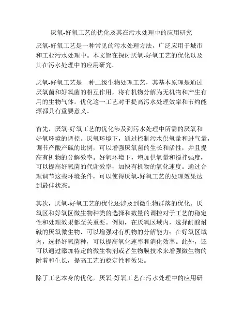 厌氧-好氧工艺的优化及其在污水处理中的应用研究