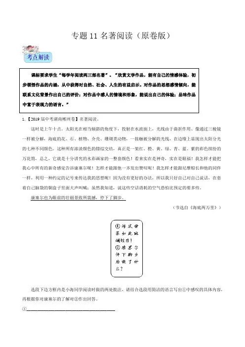 中考语文专题训练11 名著阅读(原卷版)